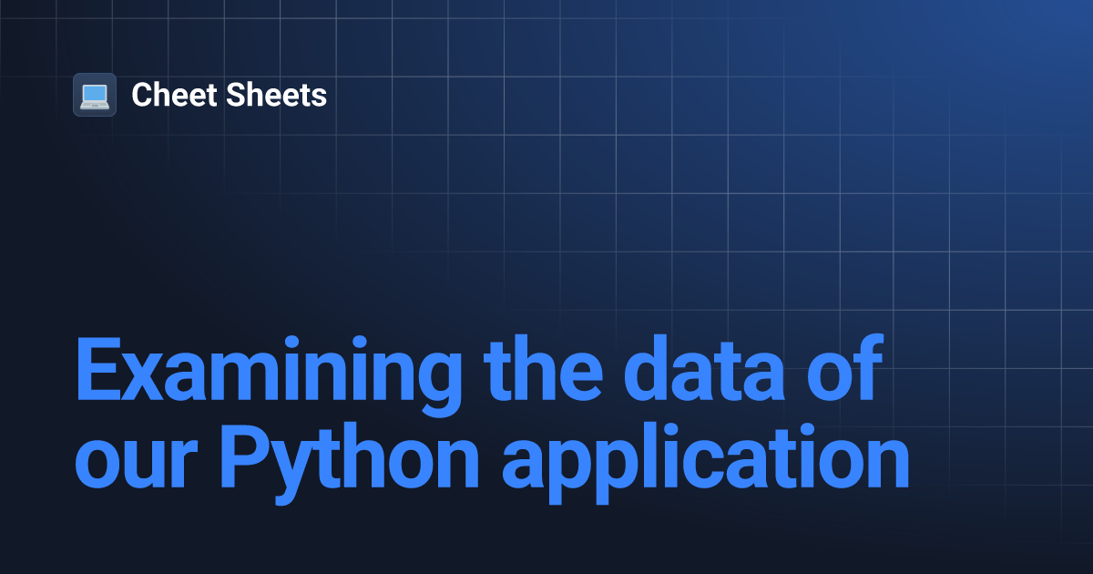 Examining the data of our Python application | Cheet Sheets